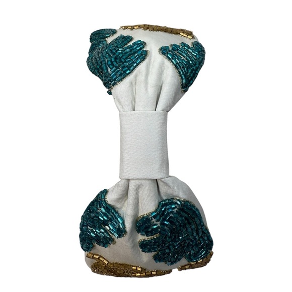 271. The Monstera Turquoise & Gold Beaded Headband - Picture 3 of 4